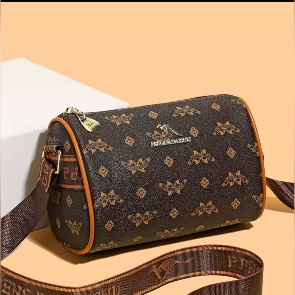 NWT Brown Monogram Crossbody Bag with Faux Leather Trim - Picture 6 of 16
